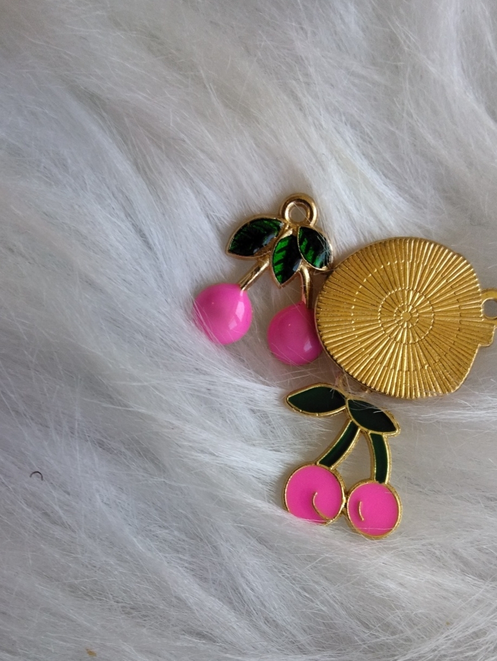 Pink Cherry And Strawberry Gold Tone Charm Set - Picture 3 of 4